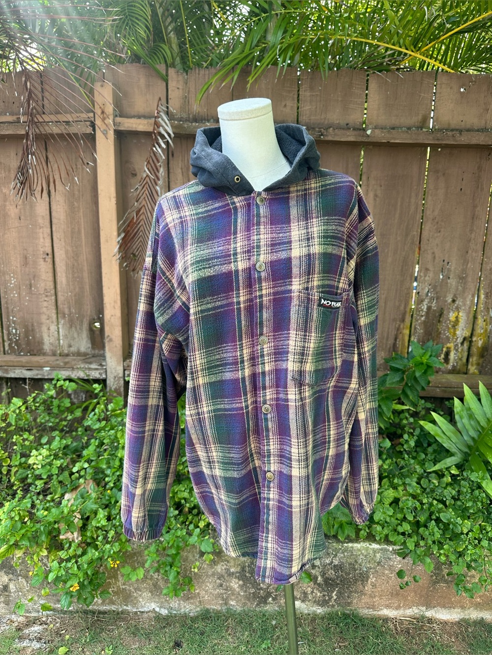 Vintage  Plaid No Fear 90s Hoodie Size M